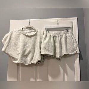 Bucket List Lounge Set | Gray Crop Top & Shorts | Size M | Worn 1x